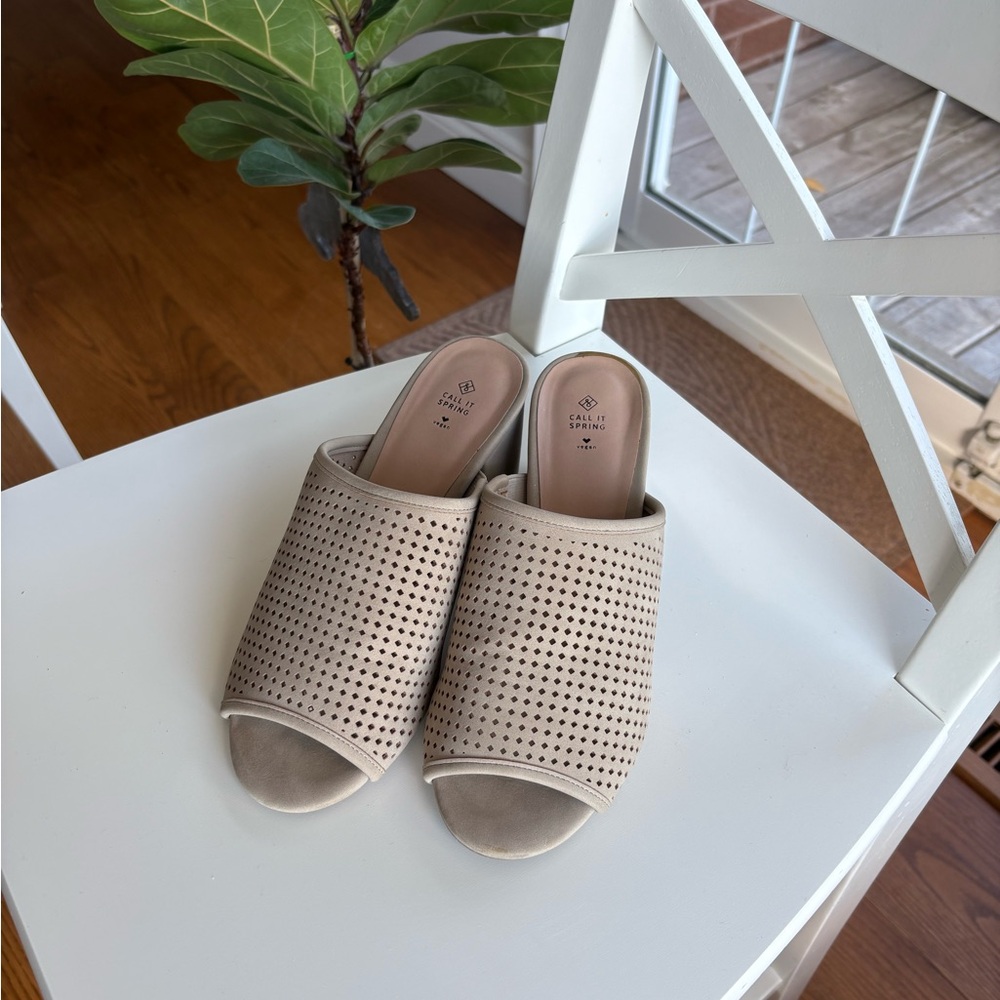 Call It Spring Taupe Perforated Mules
